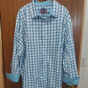 Robert Graham Blue Plaid Long Sleeve Men's Flip Cuff Button Up Shirt